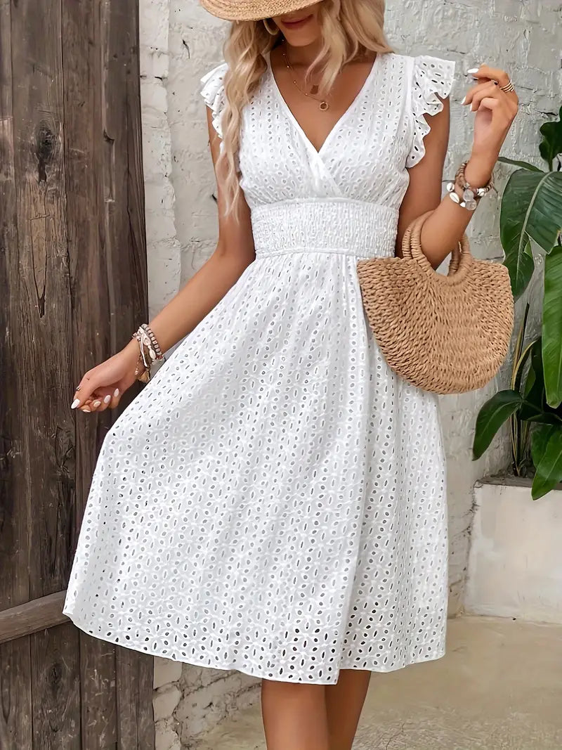 Vestido con cuello y sobrepelliz de cintura fruncida