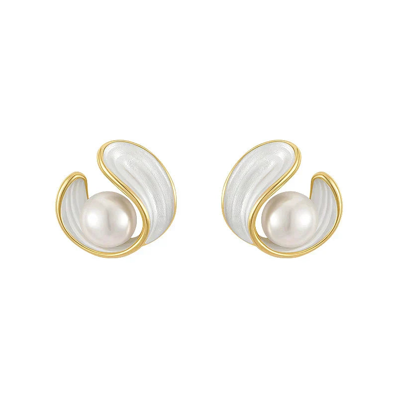 Aretes de Lujo con Ópalo Blanco y Perla en Oro