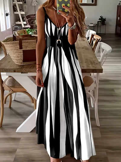Vestido Con Cuello En V Con Estampado Geométrico