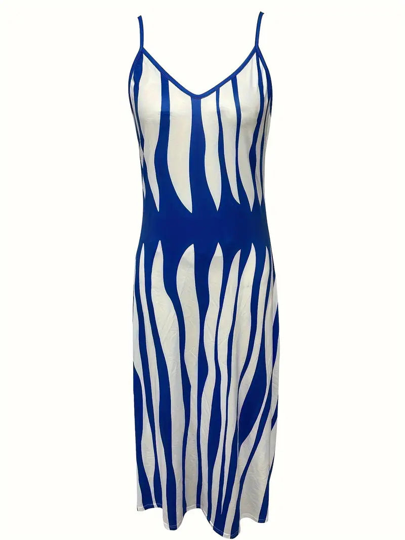 Vestido Con Cuello En V Con Estampado Geométrico