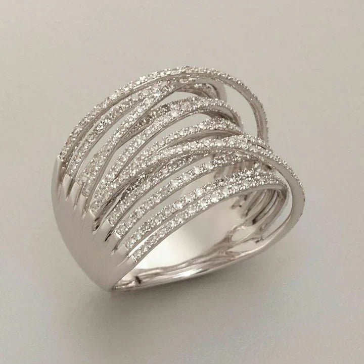 Anillo Multicapa Plateado Brillante Vintage