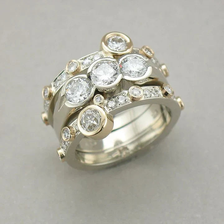 Anillo Brillante con Circonio en Oro y Plata Vintage