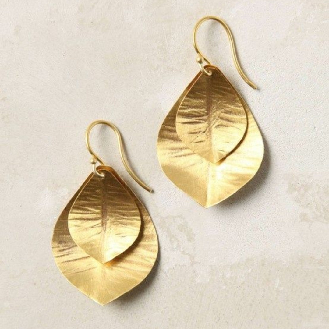 Aretes Hoja Dorada Vintage
