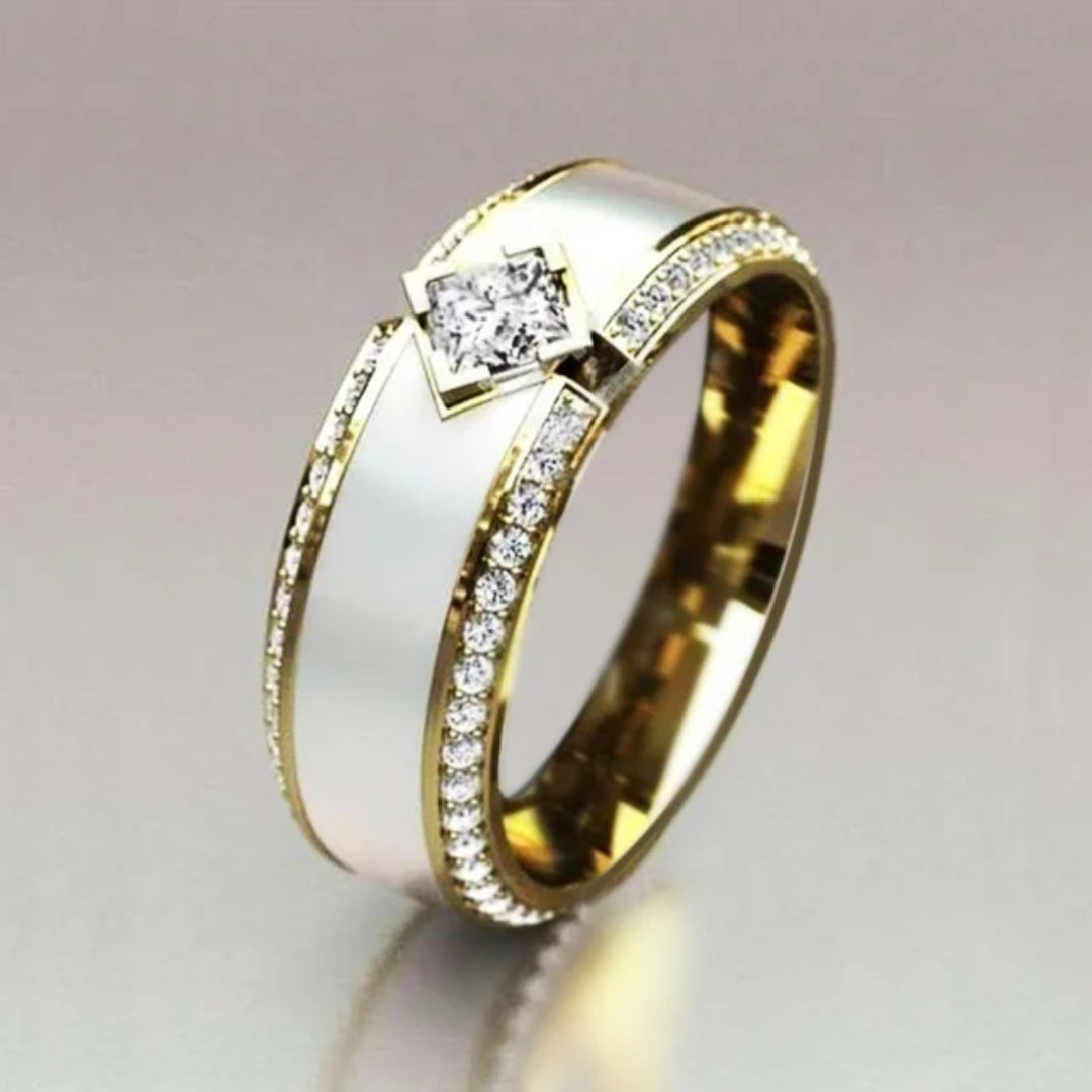 Anillo Blanco Brillante Dorado