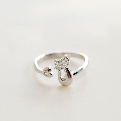 Anillo Gato Ajustable en Plata y Circonitas