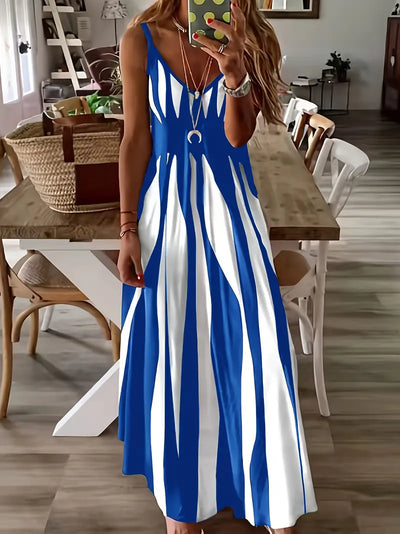 Vestido Con Cuello En V Con Estampado Geométrico