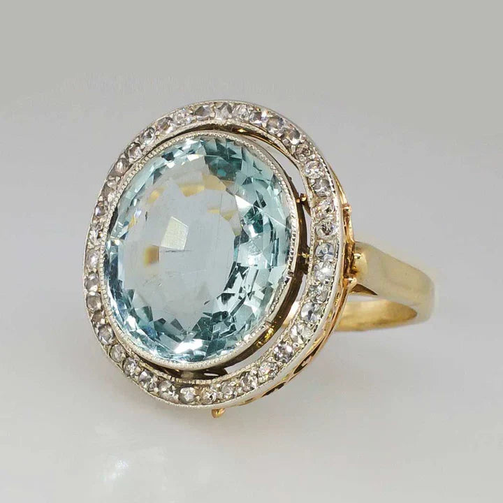 Anillo Cristalino Redondo Azul Vintage