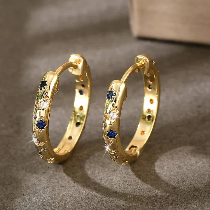 Aros Cristales Azules Vintage Dorados