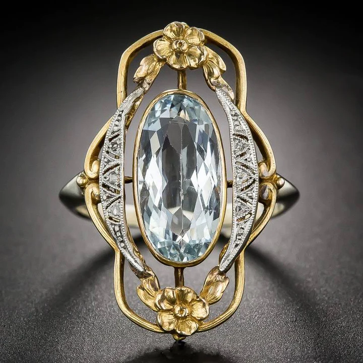 Anillo Cristal en Oro y Plata Vintage
