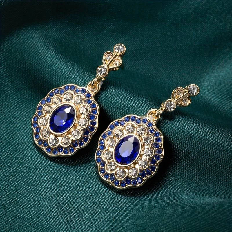 Aretes Mandala Cristal Azul en Oro Vintage