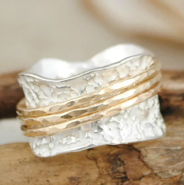 Anillo Vintage Spinner Delgado Oro y Plata