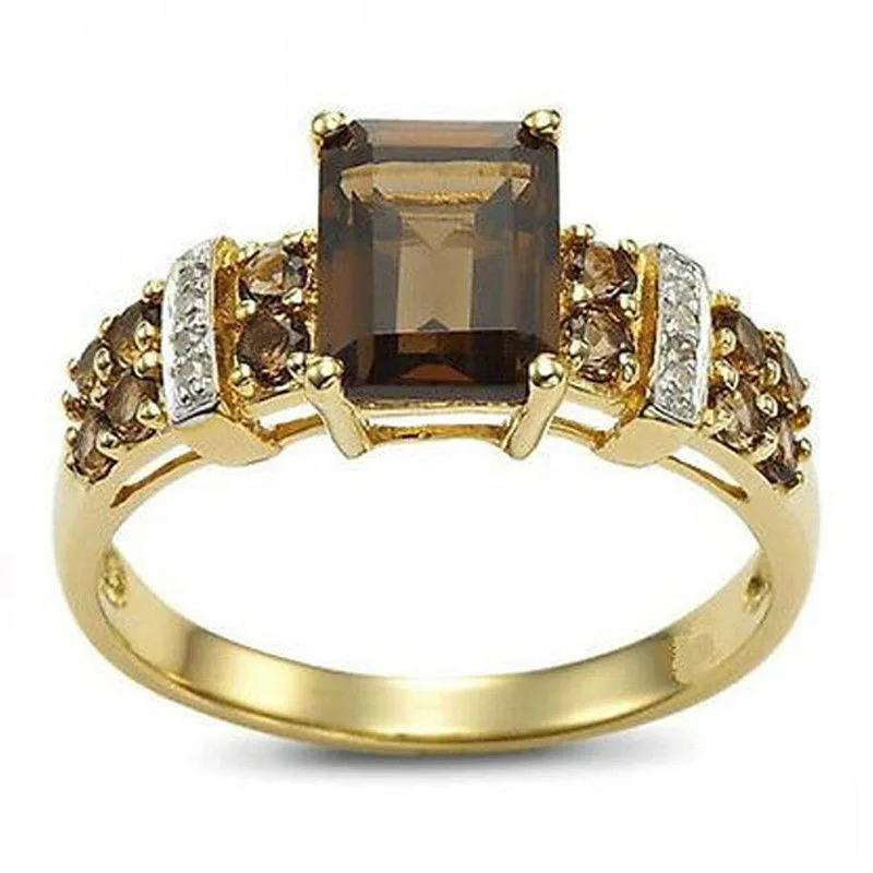 Anillo Cristal Marrón y Oro Vintage