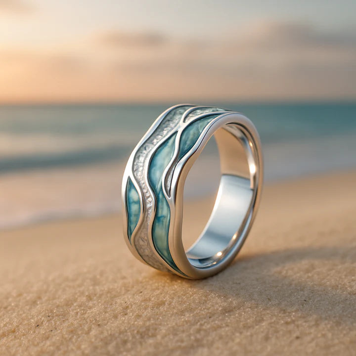 Anillo Onda Turquesa Plateado
