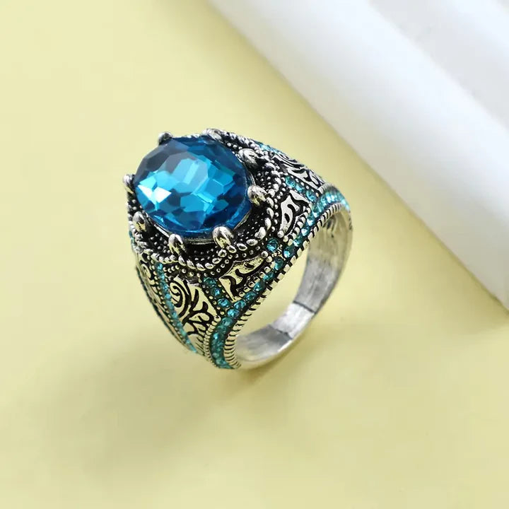 Anillo Azulado Plateado Vintage