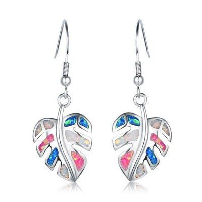 Aretes Hojas del Bosque en Ópalos Multicolor