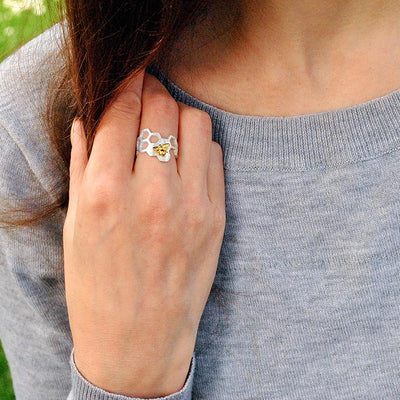 Anillo Panal de Abeja Ajustable en Plata